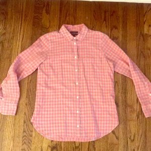 J Crew blue and reddish orange shirt